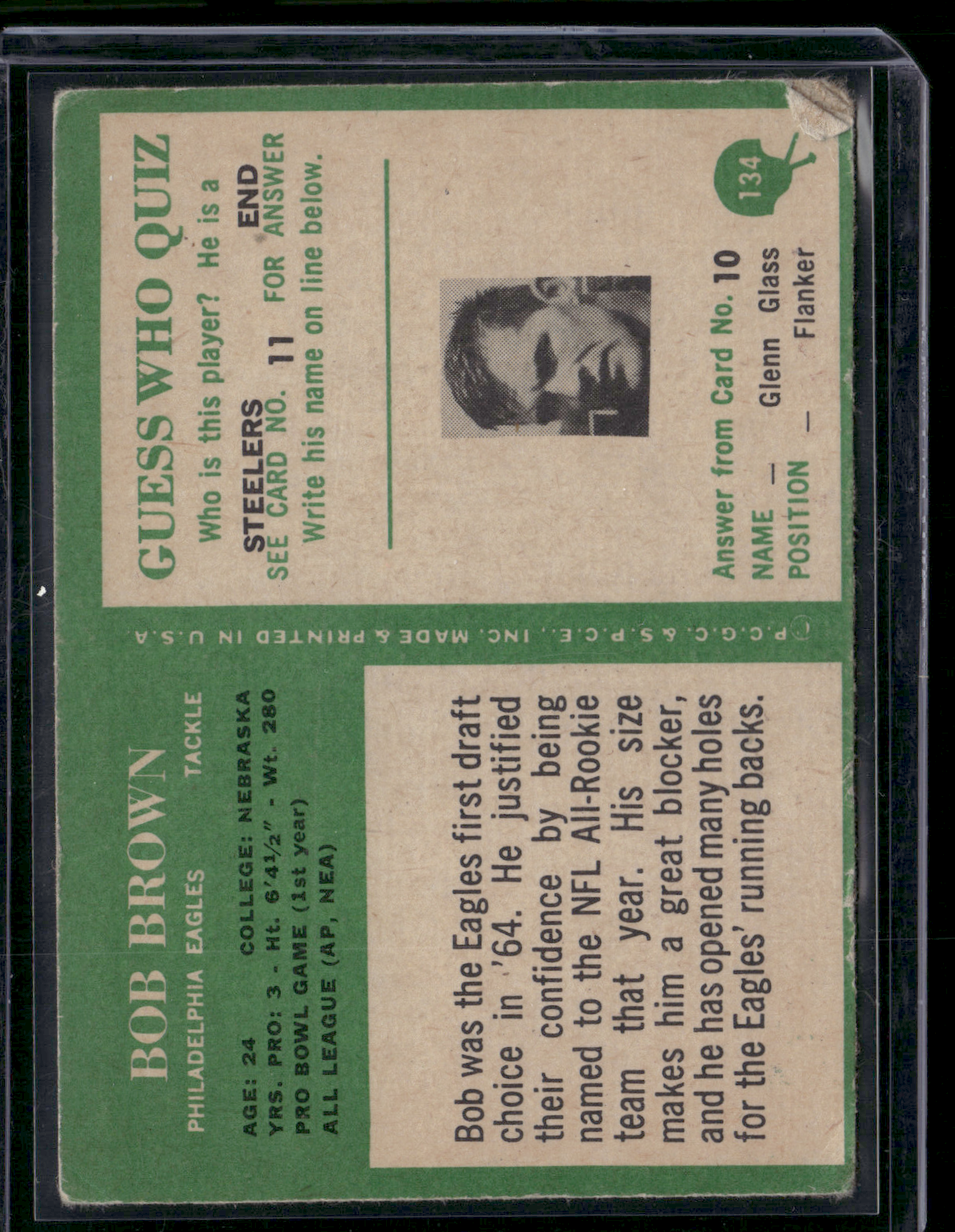 1966 Philadelphia BOB BROWN #134 Crease (Good)
