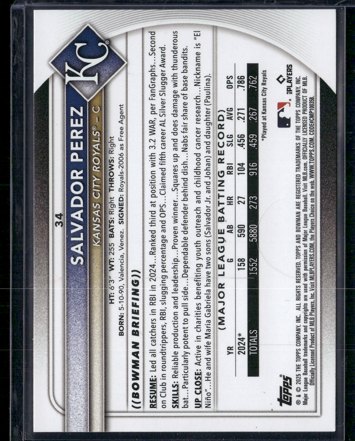 2025 Bowman SALVADOR PEREZ #34