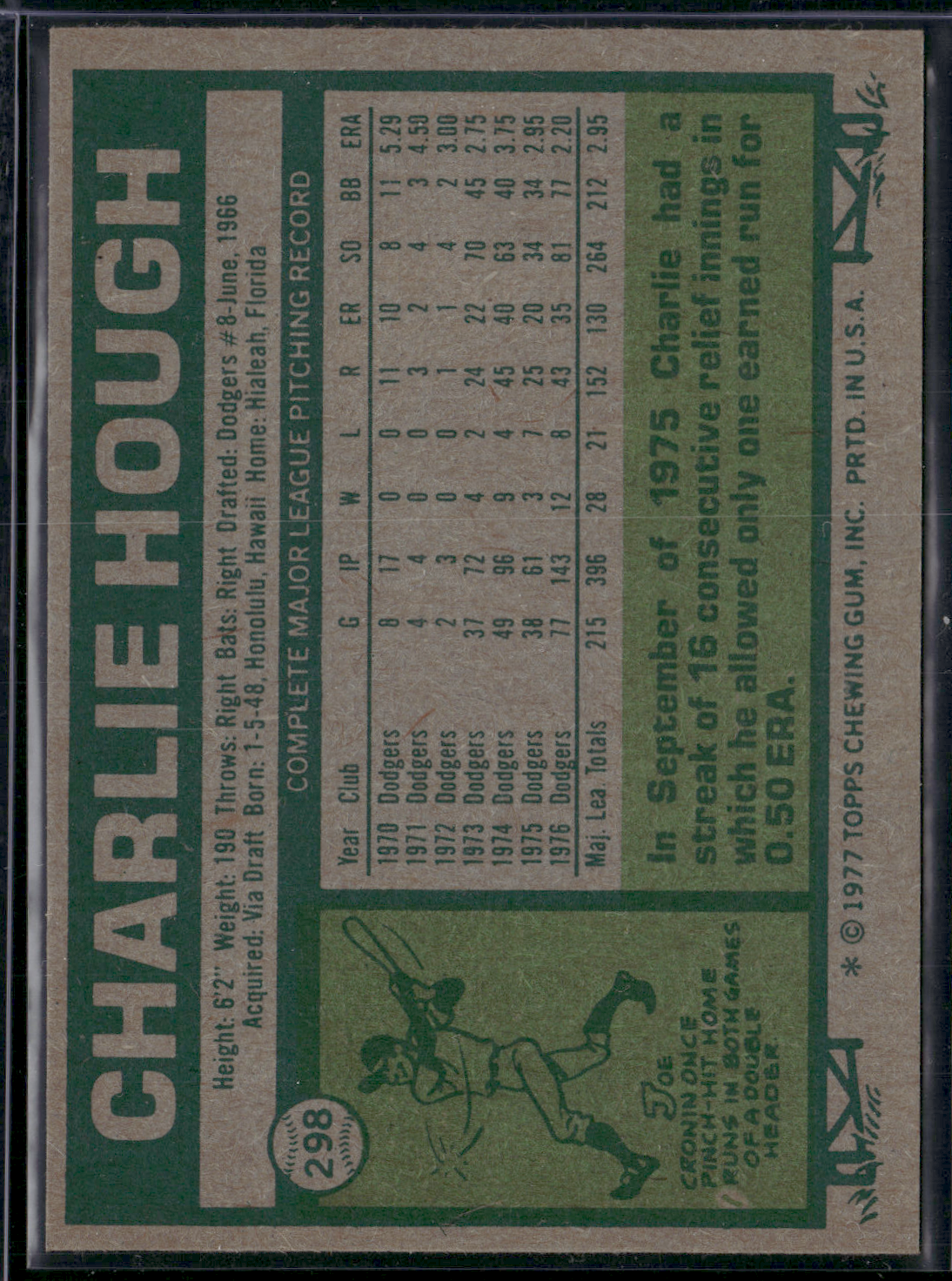 1977 Topps CHARLIE HOUGH #298 (EX/MT)