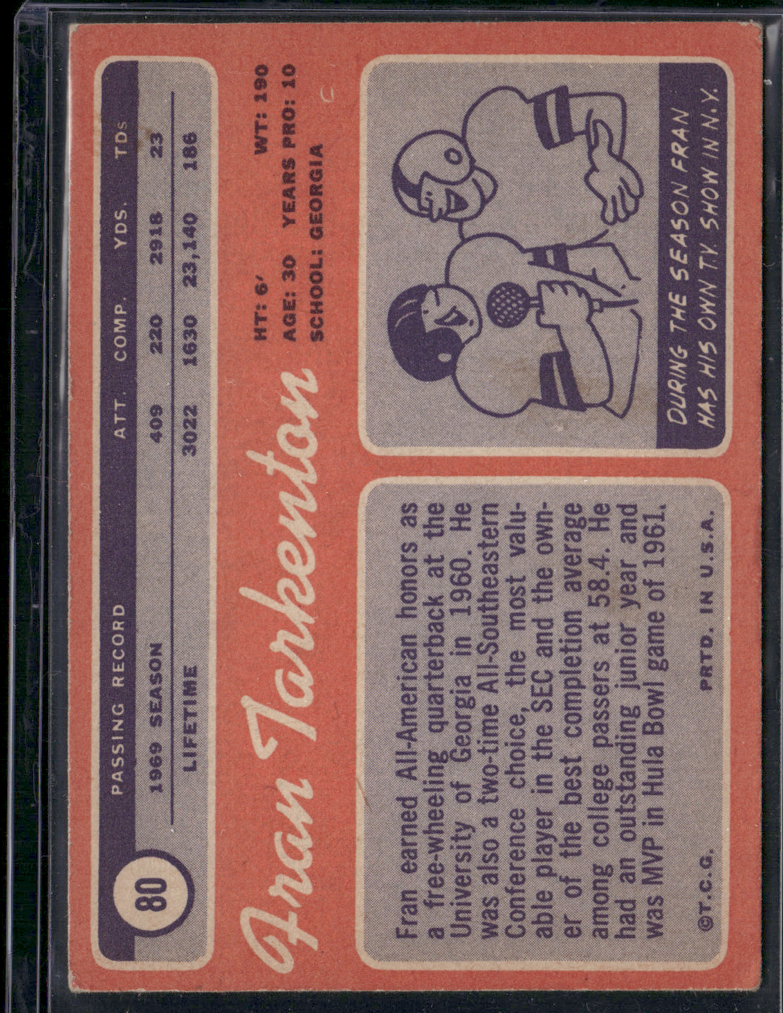 1970 Topps FRAN TARKENTON #80 Staining on back (VG)