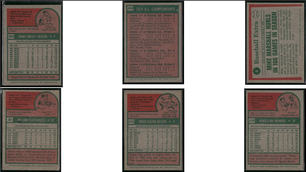 1975 Topps 6 ~ CARDLOT Grant Jackson/Bake McBride (EX)