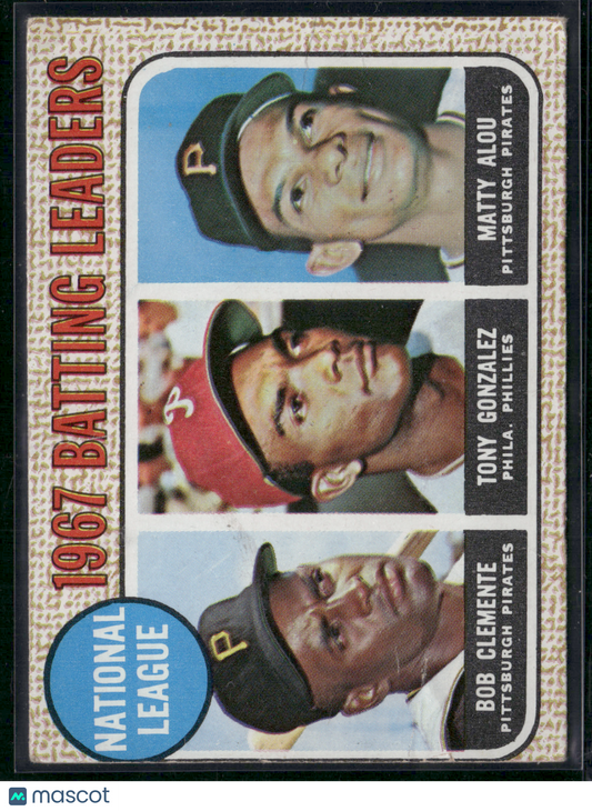 1968 Topps 1967 NL BATTING LEADERS #1- BOB CLEMENTE/TONY GONZALEZ/MATTY ALOU