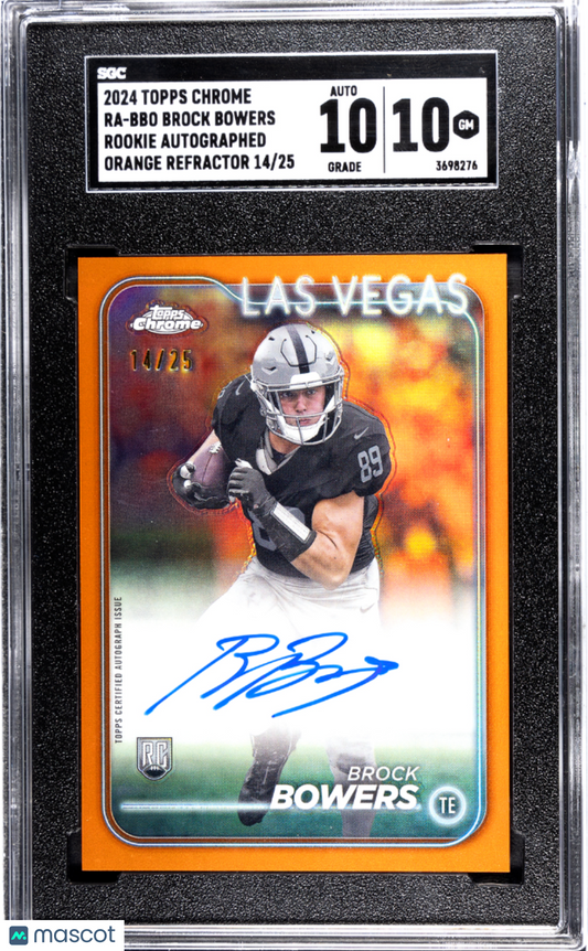 2024 Topps Chrome Brock Bowers #RA-BBO Rookie Auto Orange RefractorSGC10Auto 10