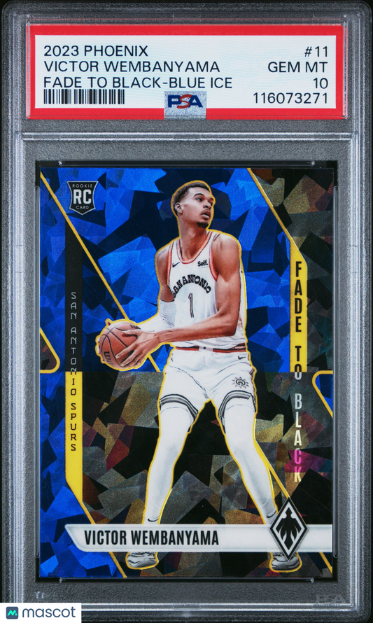 2023 Panini Phoenix Fade To Black VICTOR WEMBANYAMA #11 Blue Ice PSA 10Rookie RC