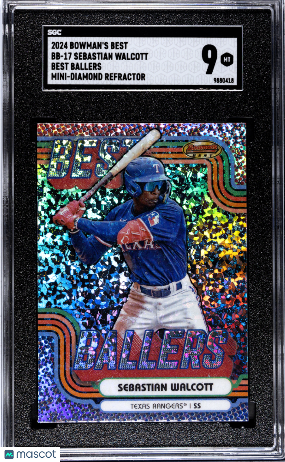 2024 Bowman's Best Sebastian Walcott #BB-17 Ballers Mini Diamond Refractor SGC 9