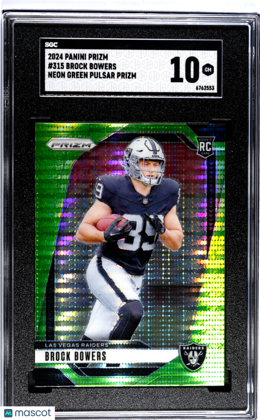 2024 Panini Prizm BROCK BOWERS #315 Neon Green Pulsar Rookie Card RC SGC 10