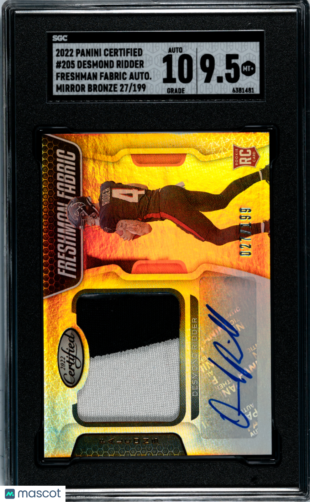 2022 Panini Certified Desmond Ridder #205Autograph Mirror Bronze SGC 9.5 Auto 10