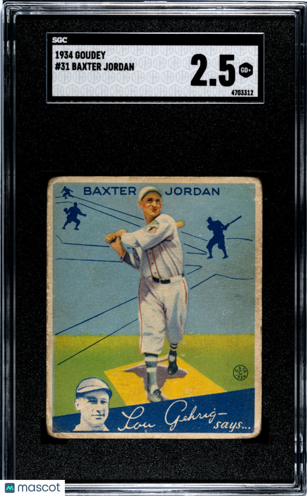 1934 Goudey BAXTER JORDAN #31 SGC 2.5