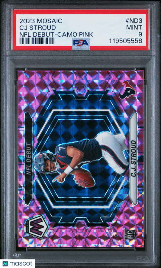 2023 Panini Mosaic NFL Debut CJ STROUD #ND3 Camo Pink PSA 9 - Rookie RC