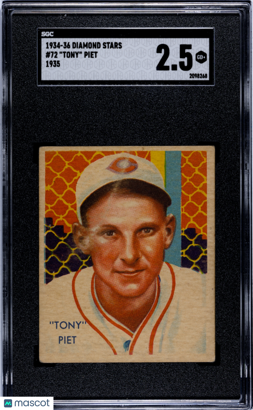 1934 Diamond Stars TONY PIET #72 1935 SGC 2.5